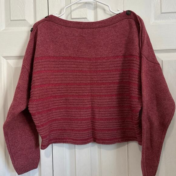 Prana Red Striped Boatneck Oversized Wool Blend Phono Sweater Size XS - Picture 2 of 6
